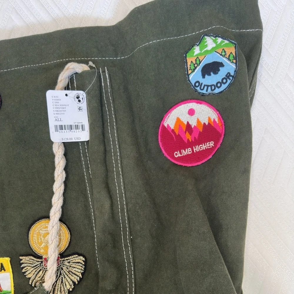 Free People Sea Serpent Weekender Tote Bag Olive Green Canvas NWT $128 - Picture 11 of 14